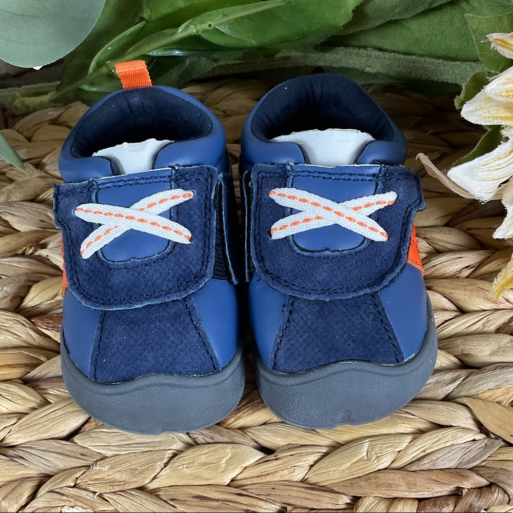 Carters Every Step Stage 1 Crawl Baby Boys Size 2.5 Sneakers Blue & Orange - Picture 2 of 7